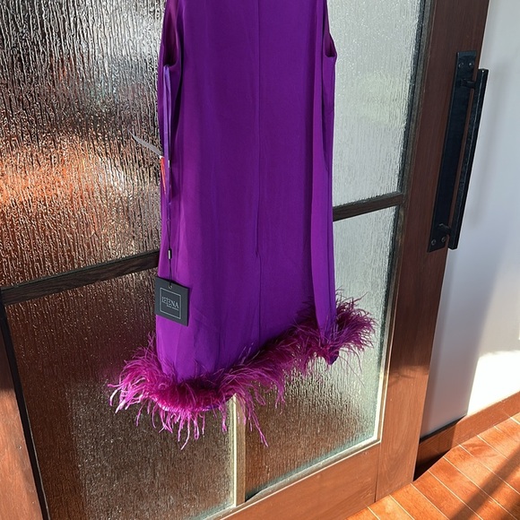 Mac Duggal 55805 Feathered Hem High Neck Sleeveless A-Line Dress Size 10 NWT - Picture 10 of 11